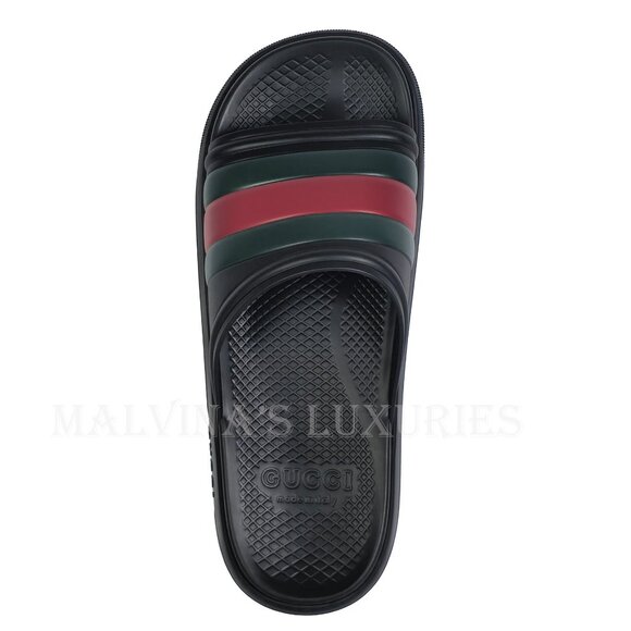 GUCCI SHOES MENS BLACK RUBBER ACE SLIDE SANDAL w WEB DETAIL sz 7G 7.5 US main image 6